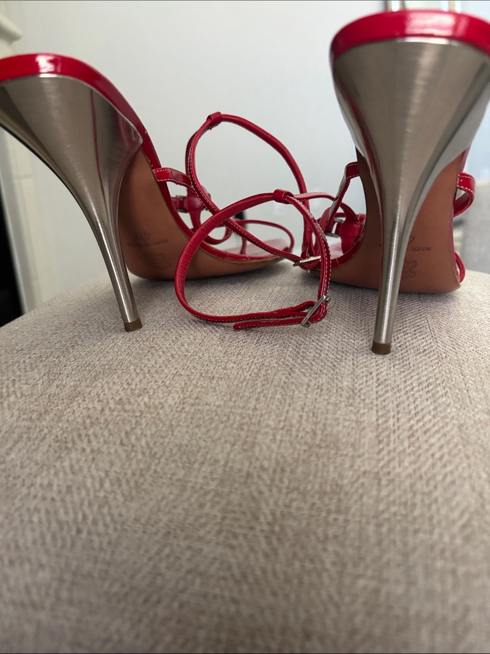 Kurt Geiger Red Strappy Patent High Heel Sandals - Picture 4 of 5